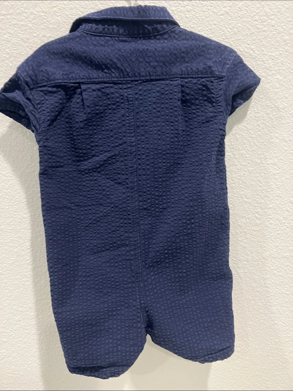 GAP Navy Blue Short-Sleeve Button Romper and Hat